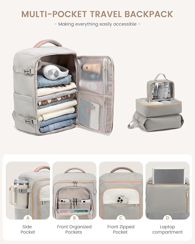 LOVEVOOK Large Travel Backpack for Women, 40L TSA Approved Backpack with 3 Packing Cubes, Personal Item Bag Fits 17" Laptop, 