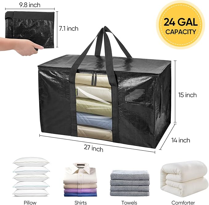 BALEINE 4-Pack Oversized Moving Bags with Reinforced Handles, Heavy-Duty Storage Tote Moving Supplies for Packaging, Camping 