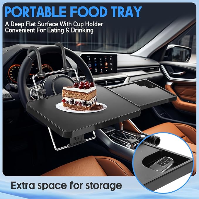 Large Car Steering Wheel Tray Back Seat Headrest Steering Wheel with Phone Holder Desk Food Table for Eating Food Drink and Writing Work, Car Desk Laptop Mount Gifts for Truck Driver(2 in 1)