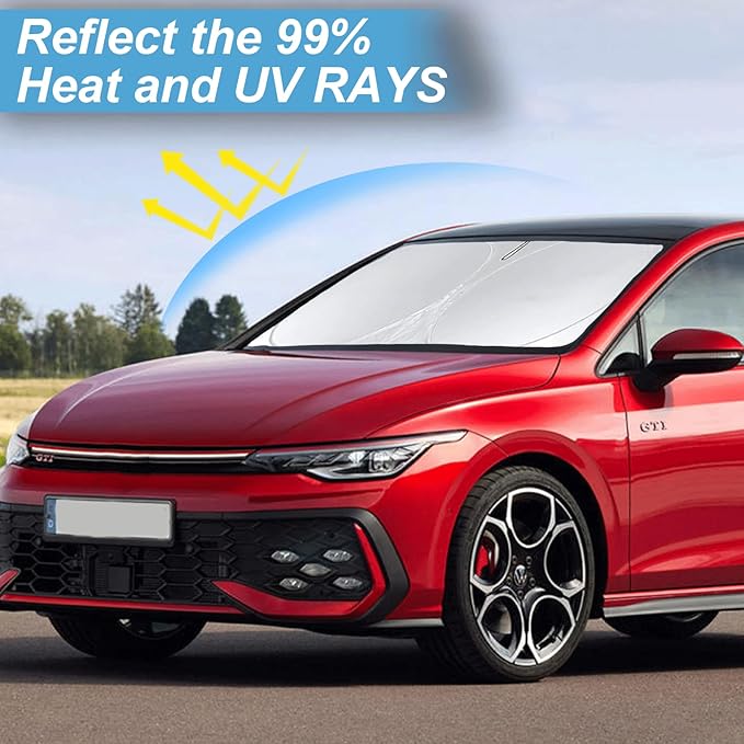 Sunshade for 2015-2023 2024 2025 Volkswagen Golf GTI e-Golf VW Golf R 4 Door Hatchback Accessories Front Window Shield Cover for Windshield Sun Visor