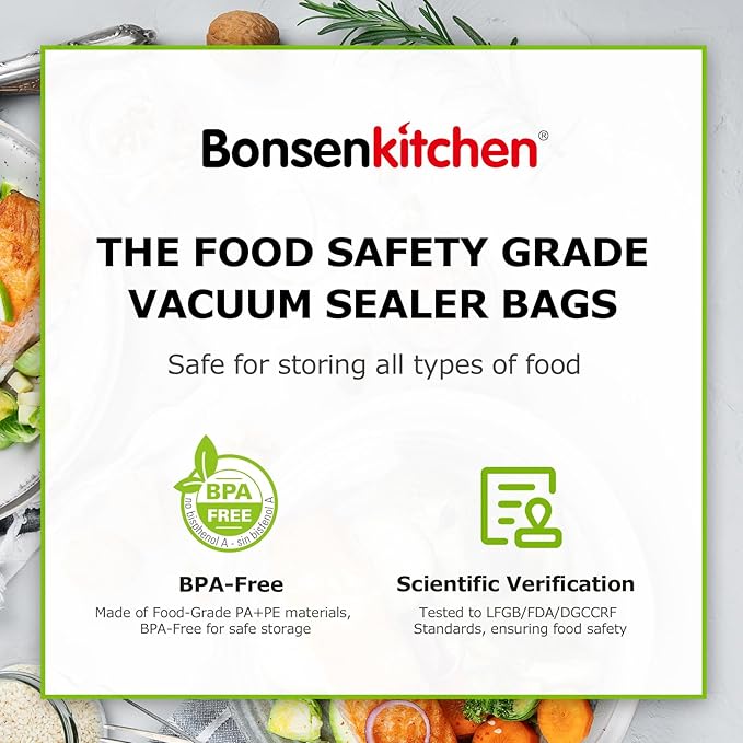 Bonsenkitchen Precut Vacuum Sealer Bags 200 Quart 8" x 12", BPA Free, Commercial Grade Textured Food Vacuum Sealer Bag, Thick
