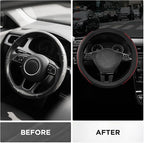 Road Comforts Leather Steering Wheel Cover with Decorative Trim and Piping, Anti-Slip Breathable Design, Fits 14.5–15 Inch Ro