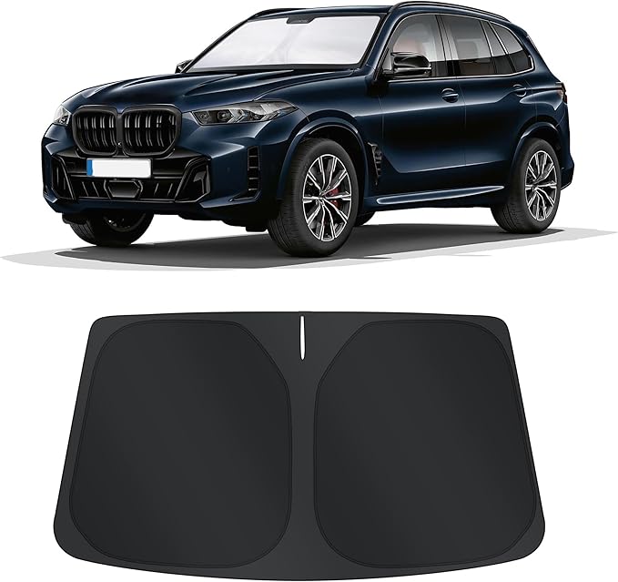 TINGLU Sun Shade for BMW X5 2019-2024 2025 2026 Accessories Windshield Sun Shade Window Shade UV Rays Protection Sun Visor Cover with Steering Wheel Sunshade Storage Bag