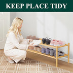 Smiry Long Bamboo Shoe Rack 2-Tier, Stackable Wooden Shoe Organizer for Entryway & Closet, Free Standing Wood Shoe Storage Sh