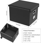 Huolewa File Organizer Boxes with Lids, Collapsible Faux Leather Hanging File Folder Box Organizer with Plastic Slide, Decora
