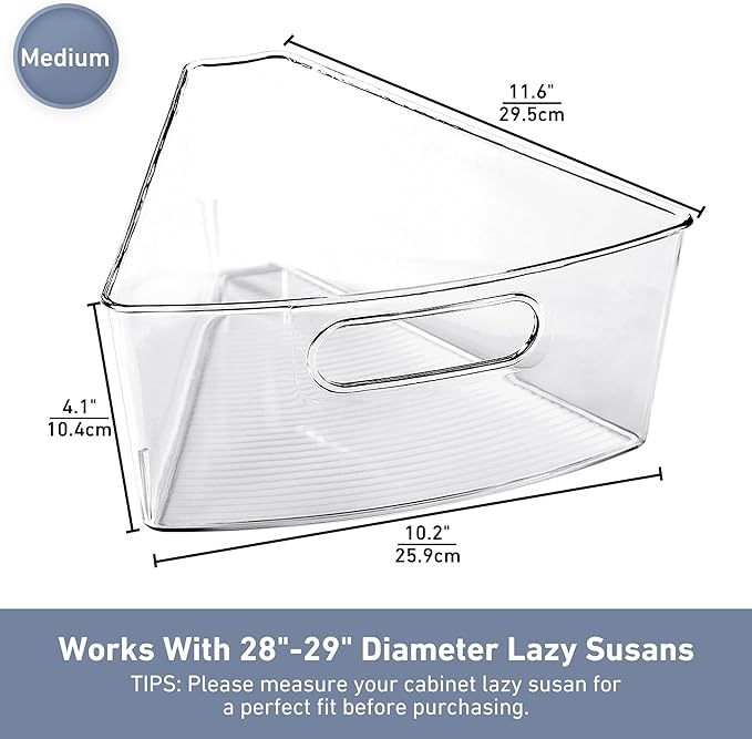 Leeden Lazy Susan Organizer for 28" Diameter Corner Lazy Susan, Plastic Kitchen Cabinet Storage Bins with Handle, 8 Packs, 1/