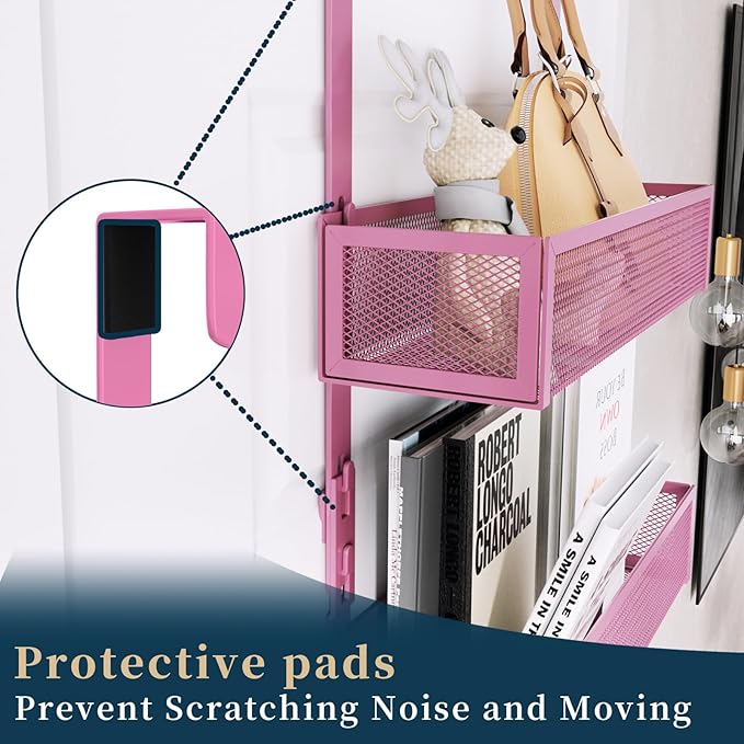Consumest Over The Door Hooks Organizer - Extra Long Door Hanger with 9 Coat Hooks & 2 Mesh Basket, Back Storage Organizer Ha