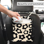 Car Trash Can, Hanging Garbage Bin for Men and Women, Cute Car Organizer and Storage Bag, Canvas Vehicle Trash Can Bag Easy-to-Install Boho Black Floral
