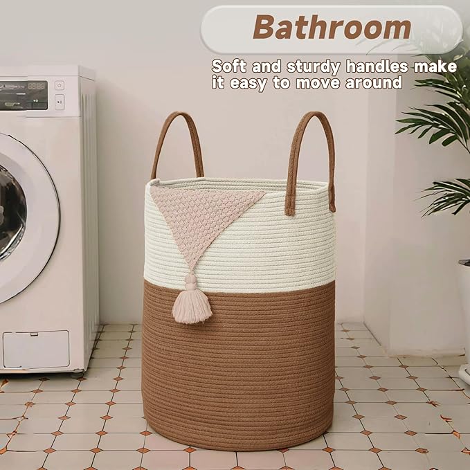 JMvicyroam Large Woven Laundry Basket Hamper,80L Cotton Rope Storage Bin for Blankets,Toys and Clothes,Decorative Tall Nurser