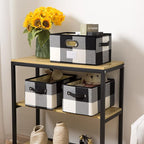PRANDOM Large Collapsible Storage Baskets for Closet [3-pack] Decorative Fabric Storage Bins Cubes with Leather/Metal Handles
