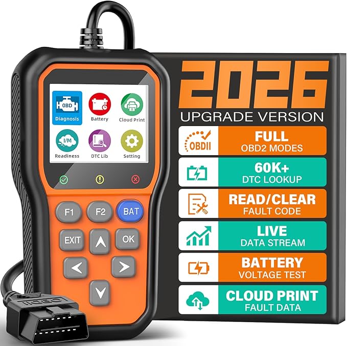 BluSon YM319 OBD2 Scanner Diagnostic Tool with Battery Tester, Check Engine Fault Code Reader with Live Data, Cloud Printing,