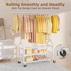 EAGMAK Heavy Duty Clothes Rack Load 688 LBS, Rolling Clothing Rack With 3 Shelves, Adjustable Metal Clothes Hanger with Wheel
