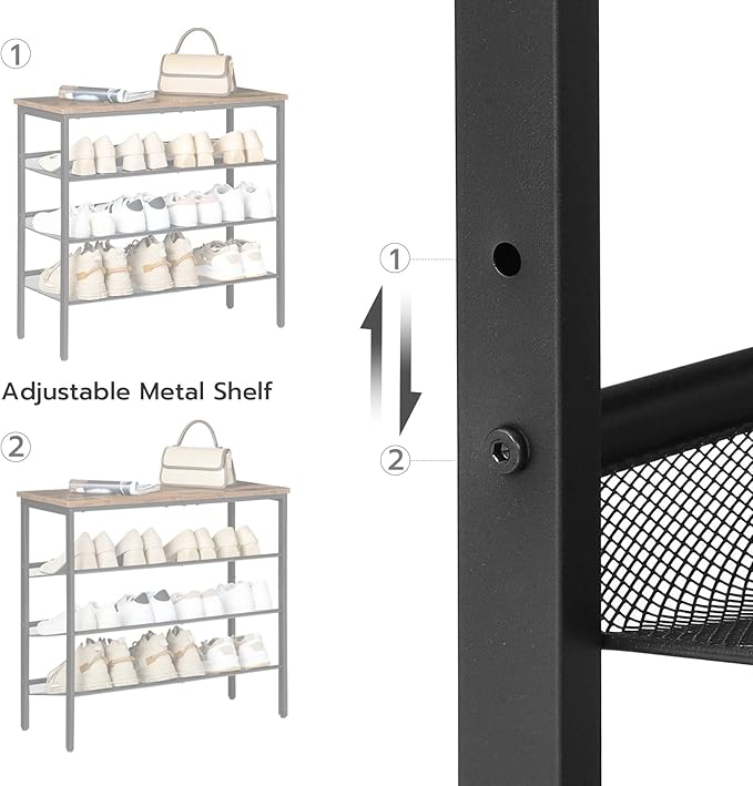 HOOBRO Shoe Rack for Entryway, 4-Tier Shoe Organizer with Adjustable Mesh Shelves, 12-16 Pairs of Shoes, Spacious Floor Mount