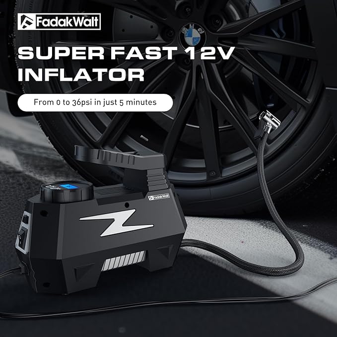 FADAKWALT Tire Inflator Portable Air Compressor, DC 12V Tire Air Pump with LED and 150PSI Digital Pressure Gauge, Portable Tire Inflator for Car Tires, Motorcycles, Bike, Ball (Silver)