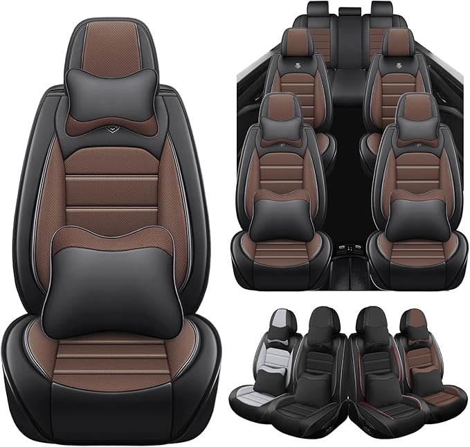 Seat Covers Custom Fit for GMC Yukon XL 2000-2026, 7 Seat, Compatible Airbag Non-Slip Waterproof Leather Seat Cover, Luxury Interior Car Seat Covers Full Set with Pillow, Black Coffee