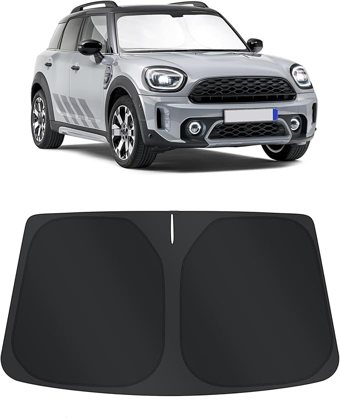 TINGLU Sun Shade for Mini Countryman Cooper F66 SUV 2017-2025 2026 Accessories Windshield Sun Shade Window Shade UV Rays Protection Sun Visor Cover with Steering Wheel Sunshade Storage Bag