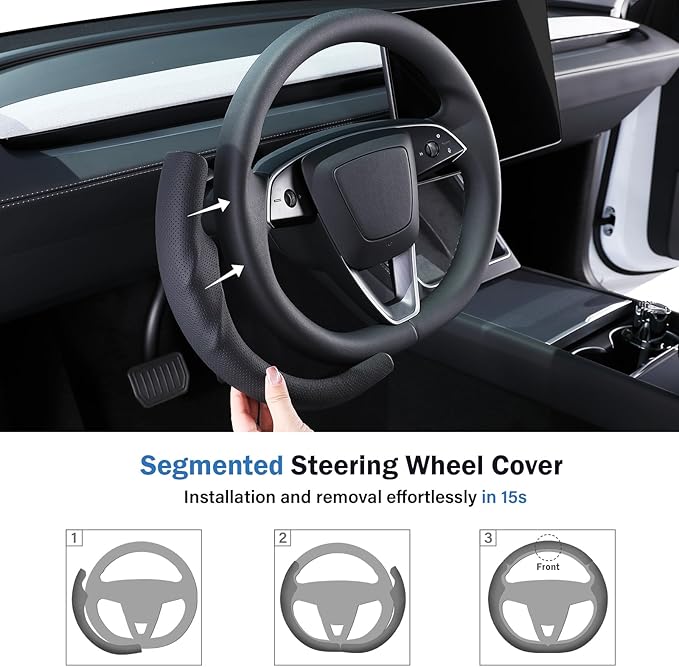 Steering Wheel Cover for Tesla Model 3 Highland(2024-Present)/ Model Y Juniper(2025-Present),Anti-Slip,Comfortable Grip,Breathable,Customized for Tesla Model 3/Y Accessories,Nappa Black