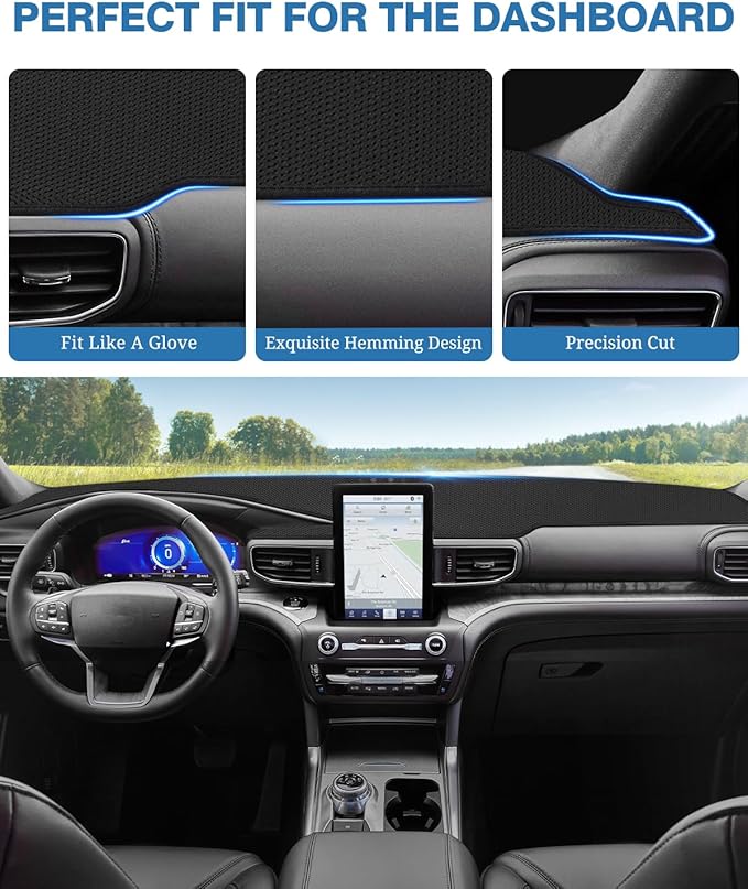 FIILINES Dash Cover for 2020-2025 Ford Explorer, Dashboard Mat Accessories Dash Cover Sunshade Nonslip Mesh Protector No Glar