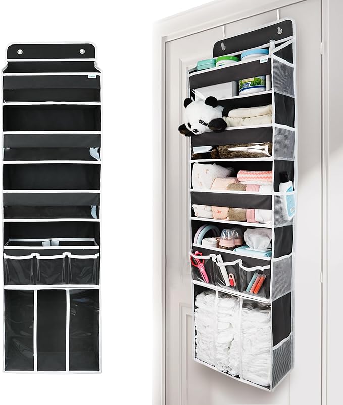 Door Hanging Storage Organizer,with 3 Bins 1 Movable Baby Diaper Caddy,1 Large capacity diaper stacking storage Organizer,10 