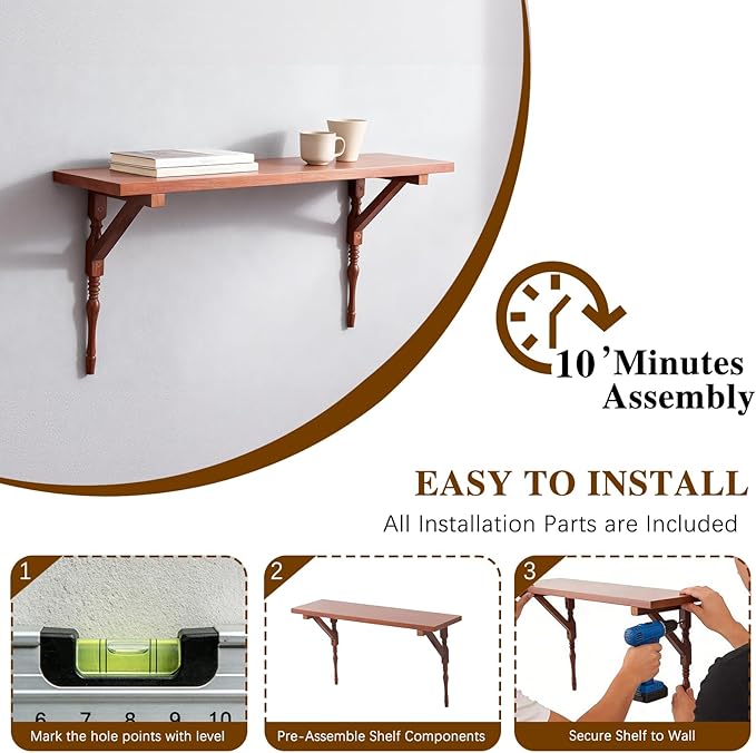 Solid Wood Wall Shelf 3-Tier,Solid Wood Floating Shelves,Vintage Wall Shelf Home Decor. 23.8" Long Floating Shelf for Living 