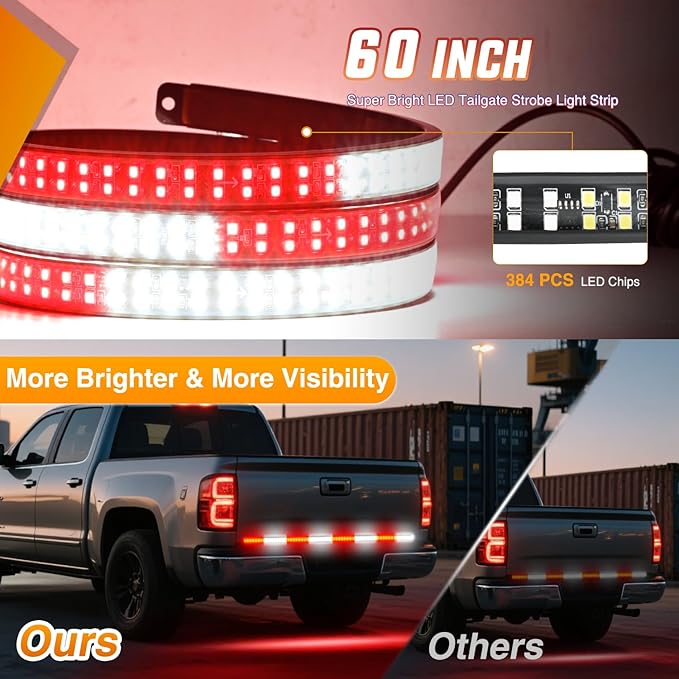 Nilight 60 Inch Emergency Strobe Light Strips with Controller, 384LED Flashing Warning Hazard Safety Rear Window Tailgate Lights for Truck Trailer Construction Plow Pickup Tow SUV Vehicles, Red White