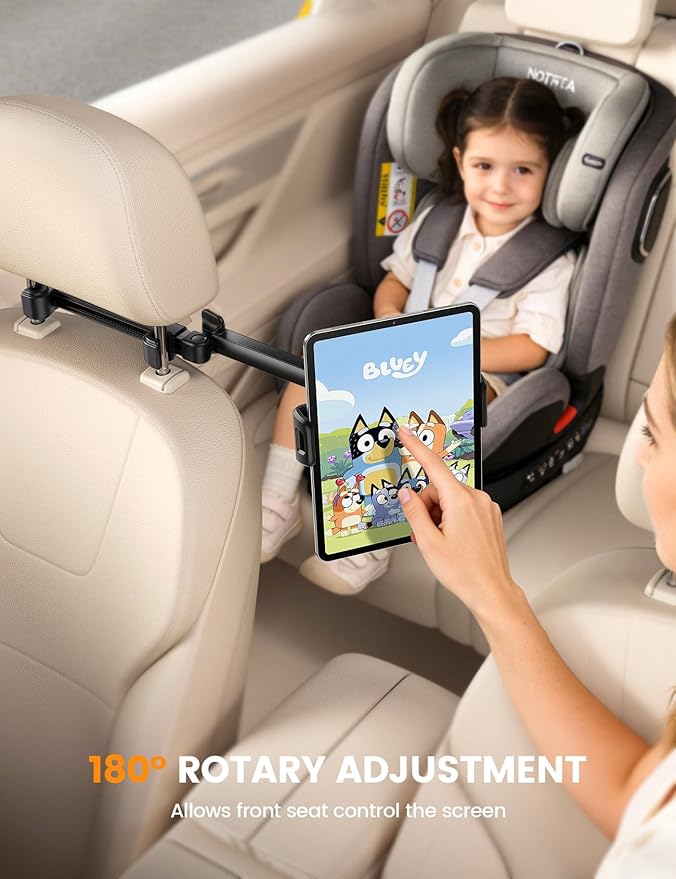 Lamicall Car Headrest Tablet Holder - [Foldable Clip] [Lockable] Tablet Mount for Car Backseat, Car Accessories for Kids, for iPad Pro, Air, Mini, Galaxy Tab, Fire HD, 5.4-13" Tablets and Phones
