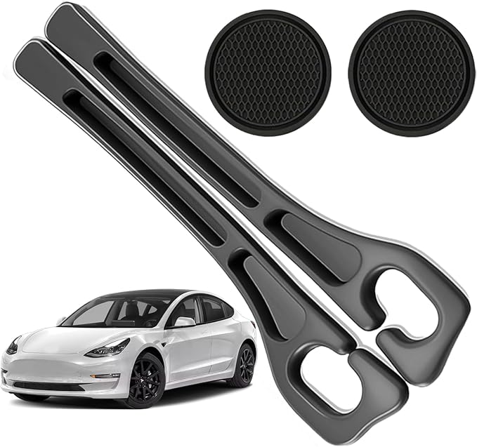 Car Seat Gap Filler Organizer Compatible with Tesla Model y Accessories Seat Gap Plug Blocker with Storage Slot Non-Slip Car Cup Holder Coaster Black
