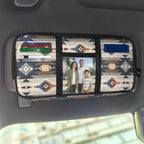 Geometric Zippered Automotive Sun Visor Organizer with Adjustable Straps and Card Holder Sun Visor Multi-Pocket Organizer with Picture Frame Easy Installation Universal Fit for Most Cars Suv