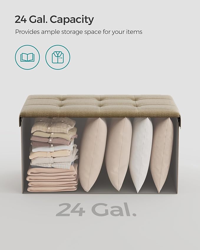 SONGMICS Mazie Collection - 30 Inches Folding Storage Ottoman Bench, Ottoman Foot Rest, End of Bed Bench, Storage Chest, Load