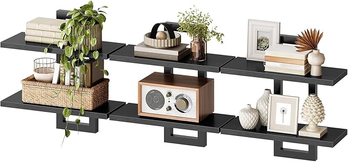HOOBRO Floating Shelves, 15 Inch Wall Shelf Set of 3, Wall Mounted Storage Shelves 2-Tier, Hanging Bathroom Shelves, for Livi