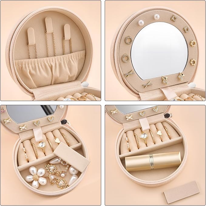 ProCase Travel Size Jewelry Box, Mini Portable Seashell-Shaped Jewelry Case with Mirror, 2 Layer Organizer in PU Leather for 
