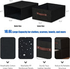 Closet Drawer Organizer Stackable Fabric Storage Boxes Bins Baskets with Lid PU Leather Handles Foldable Washable Cotton Line