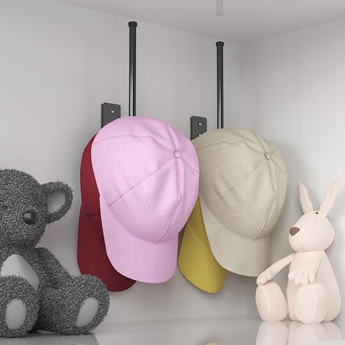 2 Pack Black Hat Racks for Baseball Caps, Stainless Steel Hat Organizer for Baseball Cap, Hat Holder Storage Organizer, Hat H