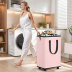 SpaceTrove Laundry Basket with Wheels, Collapsible Laundry Baskets, Laundry Hamper with Handles Detachable Wheels, Rolling La