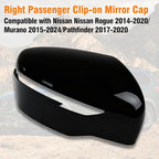 Moonlinks Compatible with Nissan Rogue 2014-2020/Murano 2015-2024/Pathfinder 2017-2020 Right Passenger Mirror Cover Replacement, Glossy Black Right Side Clip-on Mirror Cap Replaces for 96373-4BA0A