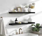 PHPH 24 Inch Wood Floating Shelves for Wall, Wooden Wall Shelves for Bedroom, Set of 6 Black