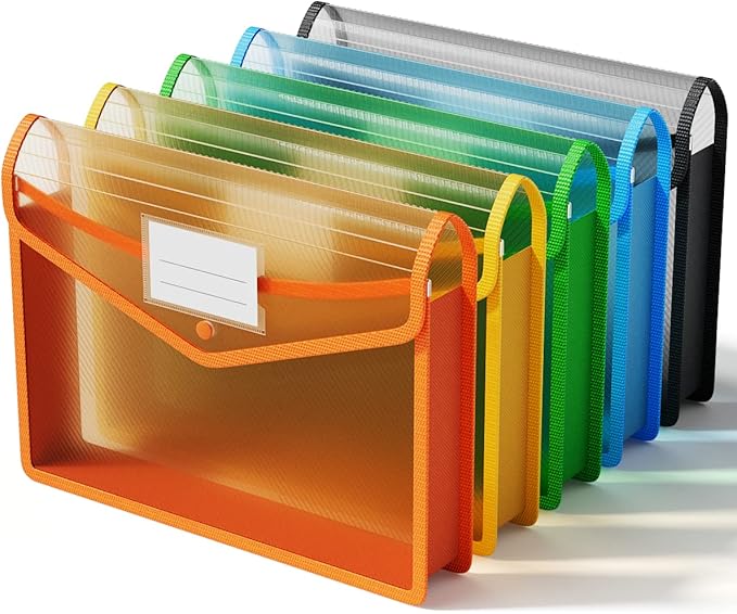 ThinkTex Plastic Expanding File Folder, Transparent Envelopes with Snap Closure, No Dividers, Large Capacity, Assorted Colors