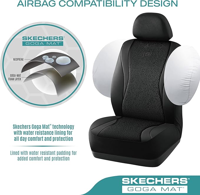 Skechers Car Seat Covers,Leather Seat Covers with GOGA Mat Technology,Waterproof Car Seat Covers Front Seats,Airbag Compatibl