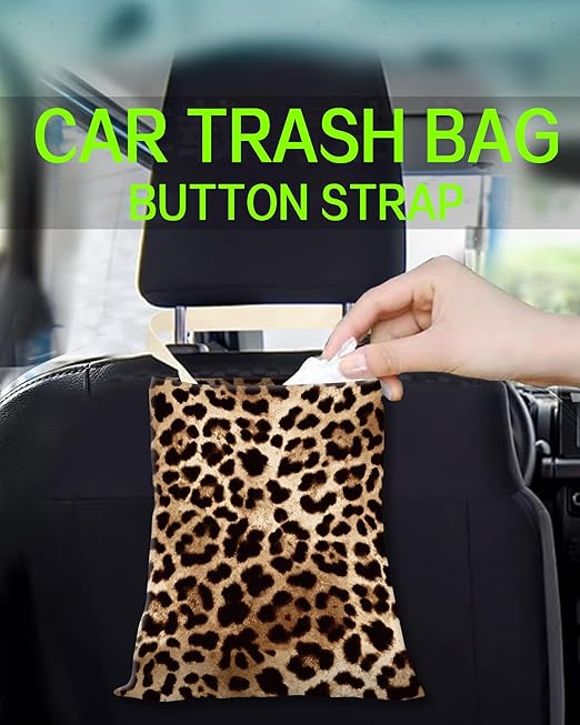 Car Trash Can, Durable Hanging Car Trash Garbage Bag, Cute Automotive Garbage Cans Organizer, Cute Leopard Skin