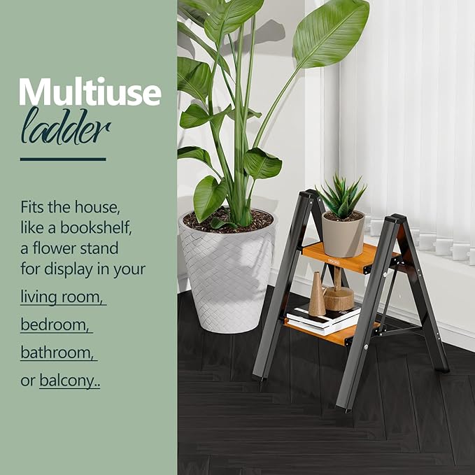 WOA WOA Step Ladder, Widening Pedals for Extra Balance, Lightweight Step Stool, Easy to Move Around, Foldable Ladder, Space S