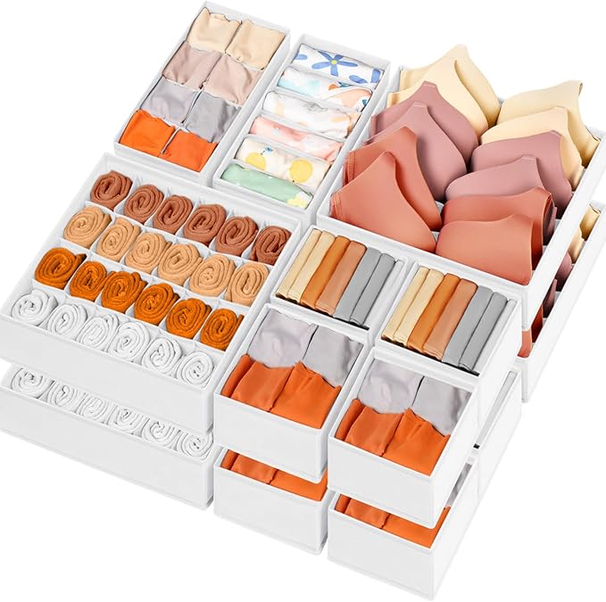 Criusia Drawer Organizer Clothes, 16 Pack Dresser Organizer Bins for Baby Clothes, Underwear Sock, Fabric Closet Organization