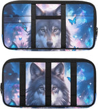 Wolf Print Sun Visor Storage Bag with Zipper Pockets,Multi-Pocket Auto Visor Storage Bag Adjustable Straps Auto Interior Accessories Pocket Organizer