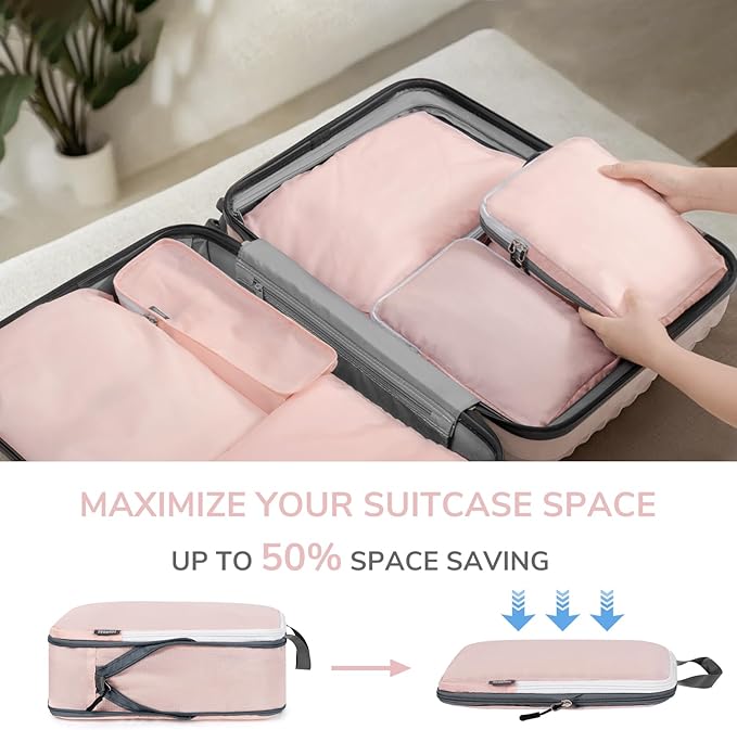 CherryNow Compression Packing Cubes, 7 Set Packing Cubes for Travel Women, Travel Essentials for Suitcase, Luggage Organizer 