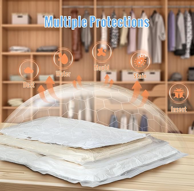 12 Pack Vacuum Storage Bags with Electric Pump, (3 Small, 3 Medium, 3 Large, 3 Jumbo) Vacuum Seal Bags for Clothing, Space Sa