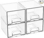 4.4" Tall Small Clear Acrylic Stackable Storage Drawers for Vanity,Under Sink,Bathroom Closet,Medicine Cabinet Organization a