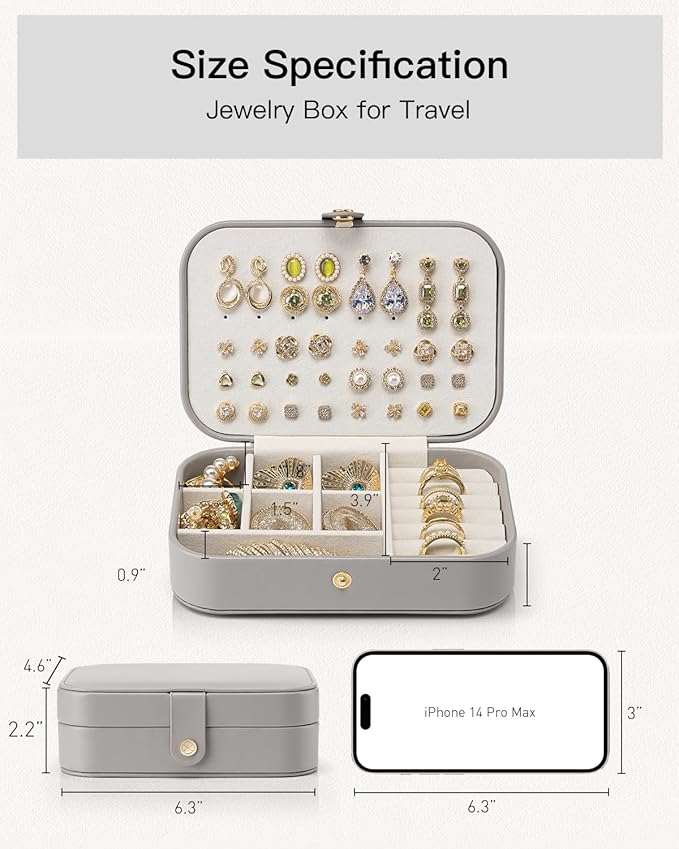 VLANDO Travel Jewelry Case, PU Leather Travel Jewelry Box with Earring Holder, Portable Display Small Jewelry Box for Mothers