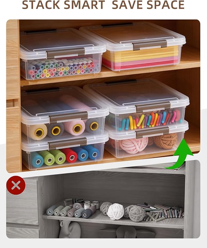 Citylife Clear Storage Bins with Lids,6 Quart Clear Sensory Bins,Plastic Bins for Arts Crafts Organizers,Stackable Storage Co