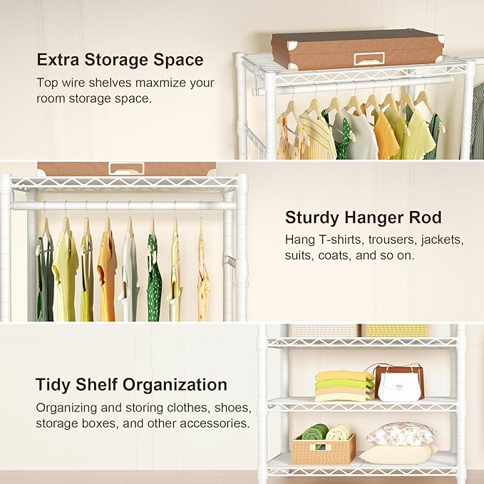 Ulif E1 Heavy Duty Closet Garment Rack, 6 Tiers Adjustable Metal Freestanding Expandable Clothing Storage with 4 Hanger Rods,