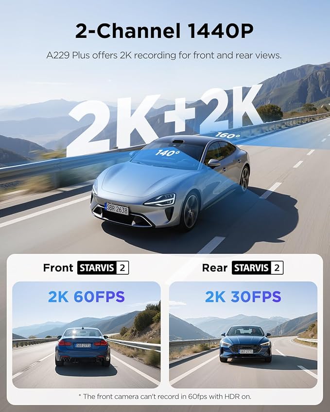 VIOFO A229 Plus Dash Cam Front and Rear, Dual STARVIS 2 Sensors, 2 Channel HDR, 1440P+1440P Voice Control Car Dash Camera, 5G