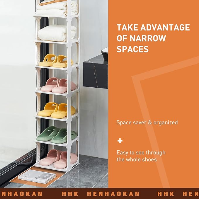5 Tiers Shoe Rack Organizer for Closet Shoe Holder Storage Narrow Plastic Vertical, Free Standing Shoe Rack Shelf for Entrywa